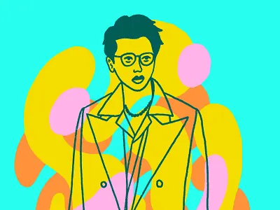 Pulse blue character fashion illustration man orange pink portrait shapes yellow