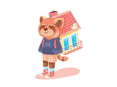 Backpacker adventure animal backpacker character cute home illustration red panda