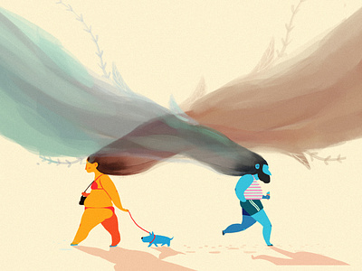 Beach Day beach couple illustration leafs nature woman