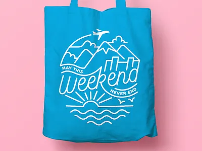 Hotel Thrillist Tote Bag Design blue design drawing graphic design hotel thrillist illustration line art mono line pink tote tote bag travel typography weekend