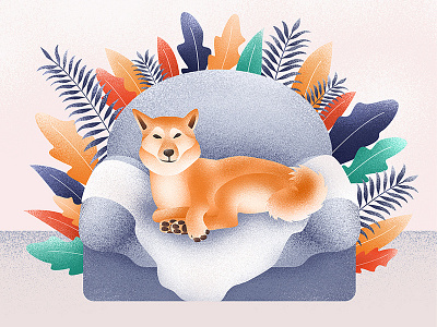Like A Boss art chair design dog grainy graphic illustration leaves shiba shiba inu texture