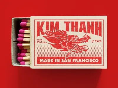 KT Matchbox branding chinese dragon kim thanh matchbox matches restaurant safety matches san francisco sf vintage
