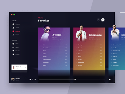 Apple Music Slides Concept albums app apple design glossy interface list mac material music player reflection slides ui