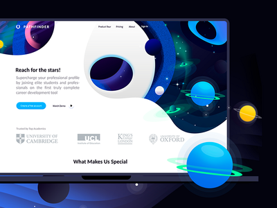 Career Web-Application (website presentation) 2018 trends abstract blue career app clean landing page moon planets presentation design software stars ux design web design