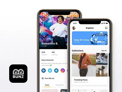Bunz iOS App app bunz clean home icon iphone x iphone xs logo minimal profile ui ux