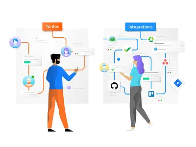 To-Dos & Integrations asana assign basecamp design github illustration integrations management remote task app tasks team time tracker time tracking to do trello