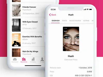 Publisher App – iOS App – Books page about app author books clean company interface design ios minimal mobile publisher shelf smartphone ui ux website whitespace