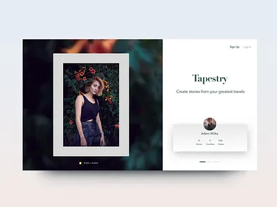 Tapestry app ecommerce international login page minimal navigation photography photos profile serif sign in social travel ui ux webapp website