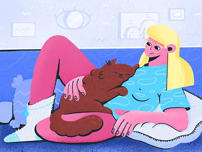 chillin' blonde cat character chillin chillout experiment fireart fireart studio girl hug illustration sport woman