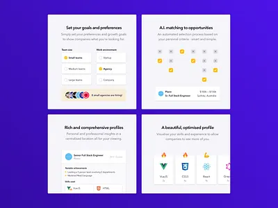 Laddr - Feature Blocks development features graphics hiring interface job website