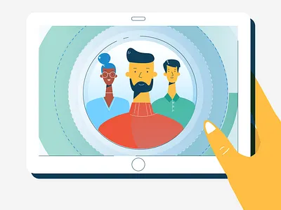 Tablet characters guys hand ipad lady tablet woman