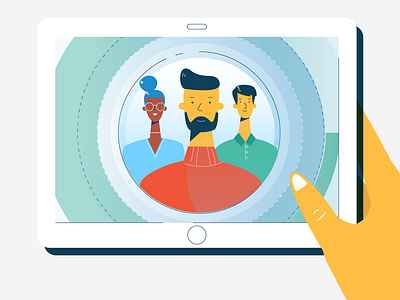 Tablet characters guys hand ipad lady tablet woman