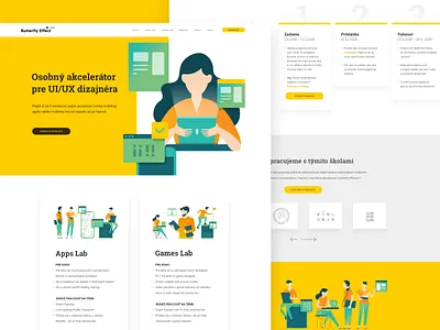 Butterfly Effect - Homepage accelerator app education game green illustration illustrations illustrator lab laboratory mentors mentorship students teachers ui ui ux uiux yellow