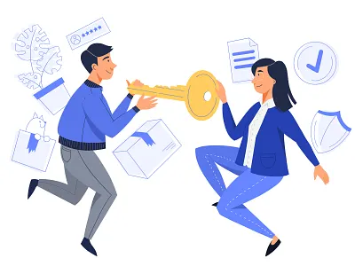 Hompage illustration 🔑 box boy cat charachter design girl illustration ipad key plant procreate