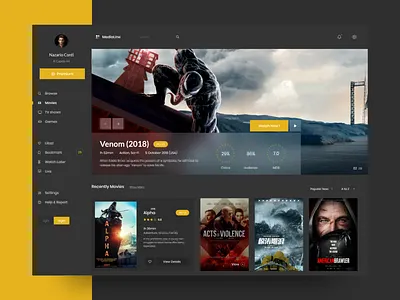 Watch Movie account buy user action film video anime category clean dark color desktop app games layout design gradient movies netflix online progress imdb slider smooth blur 2018 tv shaws ui ux venom watch us youtube play