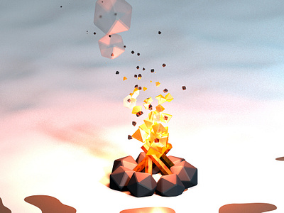 Campfire 3d c4d campfire cold feu fire hiver illustration low neige poly red snow warm white winter