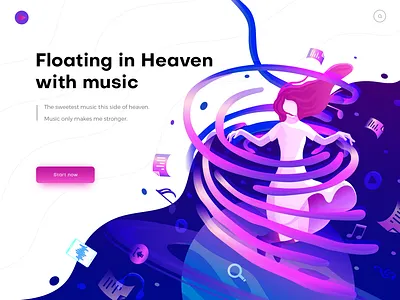 Hero image illustration for music color girl gradient header illustration home page illustration illustration music people planet ui
