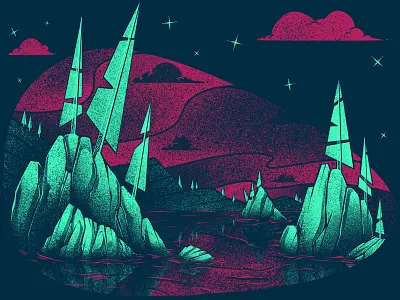 PNW Landscape Screenprints #1 clouds digital painting hill illustration ipad landscape mountain pine pnw procreate tree