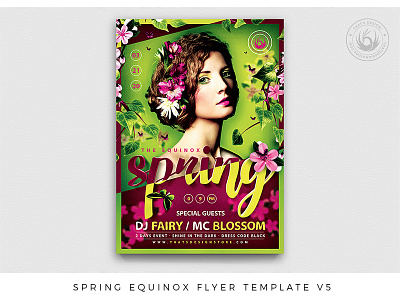 Spring Equinox Flyer Template V5 bio blossoms butterfly club day earth ecological equinox fairies fantasy festival flowers garden green ivy nature night party seasonal spring