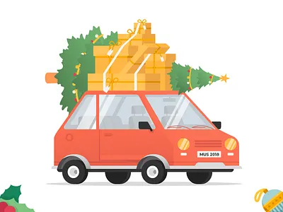 Holidays are coming!! 🎄 car cartoon christmas christmas ball christmas tree deer flat gift gifts holiday new year present presents rudolph santa santa claus travel tree vector xmas