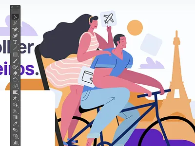 Hero Illustration (Wip) bike budgets couple fin tech fintech honeymoon illustration money paris planning save money savings trip