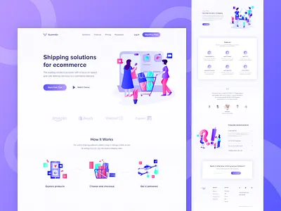 EcommEx - Ecommerce Shipping Landing Page 2018 design trends ecommerce ecommerce consultancy ecommerce delivery ecommerce shipping ecommerce solution fashion gradient header hero area homepage illustration lander landing page shopping ui design ux design vibrant colors web design website