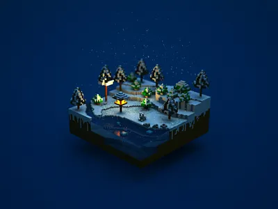 VoxelWinter n.1 3d art christmas isometric low poly magicavoxel minimal pixelart render snow voxelart winter