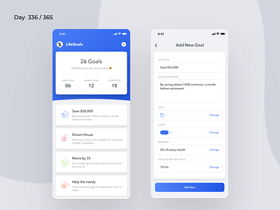 LifeGoals - Long Term Goals App | Day 336/365 - Project365 aims ambition daily ui dream goals goal tracker app goals ios lifegoals long term goals minimal mobile app project365 sketch super sunday super sunday tasks todo app
