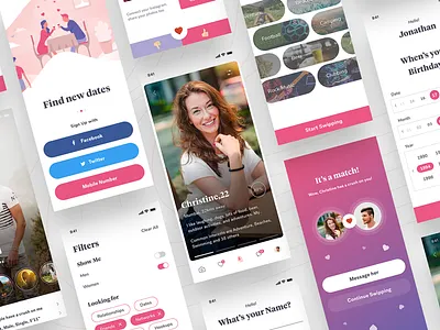 Dating App Pages andriod app clean dating dating app flat ios mobile onboarding swipe ui