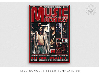 Live Concert Flyer Template V8 band black blues concert design festival flyer gig hard rock indie jazz live music musician poster psd red rock singer template