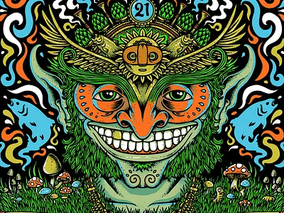 Sweetwater Hop Spirit beer art brewery concert poster gigposter hand drawn illustration music festival printmaking psychedelic rock poster salmon screenprint symmetrical