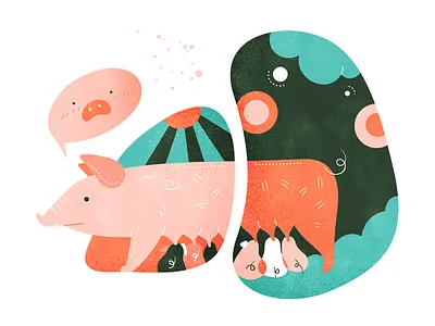 The productive pig mommy | 高产似母猪 chinese chineseidiom design flat fourchars hiwow idiom illustration mom pig vector