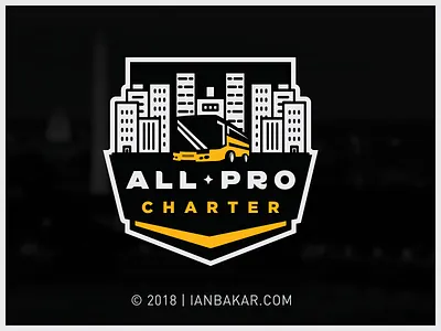 All-Pro Charter branding bus charter city logo skyline transportation typography wheels