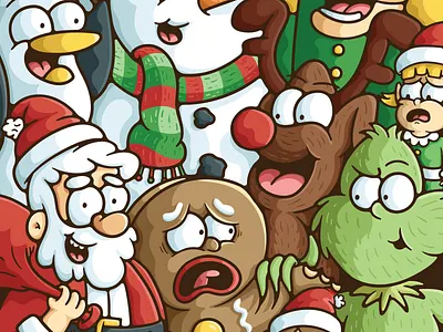 Christmas Character Mashup doodle gingerbread man illustration nutcracker polar bear reindeer santa snowman the grinch yeti