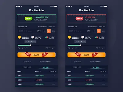 Gambling page black button chain dice green lose number page red sketch ui win