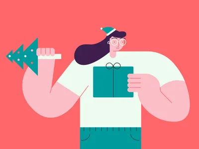 Season Greetings christmas gifting girl glasses green happy holiday lady lights present red santa santa claus tree woman xmas