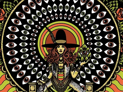 Ale Seeing Eyes beer art concert poster eyeball eyes gigposter hand drawn hops illustration psychedelic rock art screenprint symmetrical