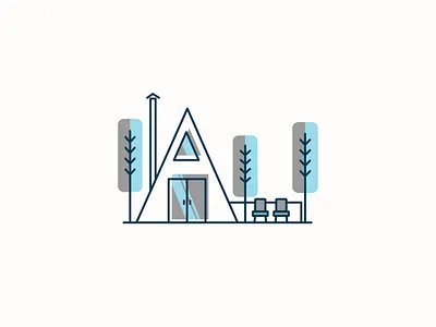 A Frame tiny house line illustration a frame blue chair door grey house icon illustration small tiny house tree vector window