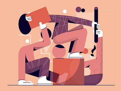 Collaboration character colors cover editorial illustration vector