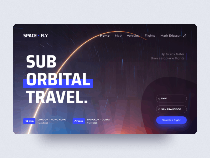 Spacefly - Animation of Flight Booking Web App animation app app concept booking app bookings flight app space spacex travel ui web