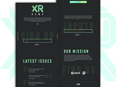 crossreality news webpage augmentedreality dark background gradient newsletter landingpage virtualreality webdesign
