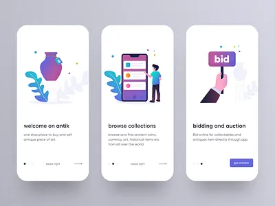 Onboarding - Antik app bid illustration ios minimal onboarding sign in