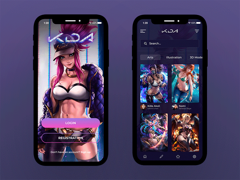 Site for art App — Concept akali animation app card concept design gif home league of legends minimal preview social ui ux web website woman