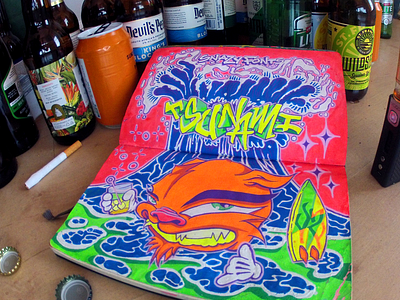 #INKTOBER Day 31: Tsunami Party blackbook ink inktober inktober2018 neon party sketchbook snazy fonts tsuname