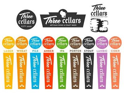 Three Cellars Logo Redesign beer brand branding brewery food logo pallette restaurant system tap wine wordmark