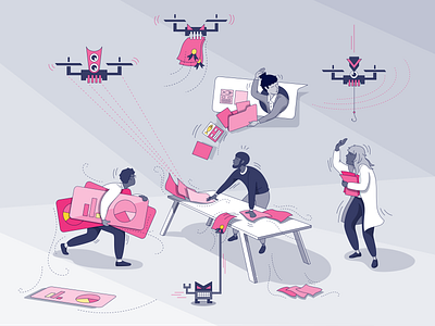 Bot Attack attack bot brand style data breach e2ee end to end encryption illustration it security nightmare online privacy for all peerio phishing shadows spam stroke vector website hero