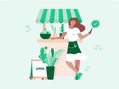 Small Business Owner approved business cactus character floral florist flowers flowershop illustration lady plant pot plant shop sign stall