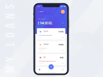 My Loans account app application bank card clean design finance ios loans mobile ui user user interface ux wallet