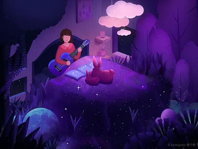 Music life | Guitar girl girl guitar illustration rabbit