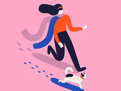 Dog Owner character dog flat friendship girl illustration pattern scarf walk winter woman xmas